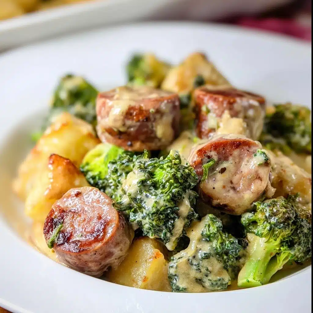 Keto Broccoli and Cauliflower Au Gratin with Sausage Recipe - Recipe Image