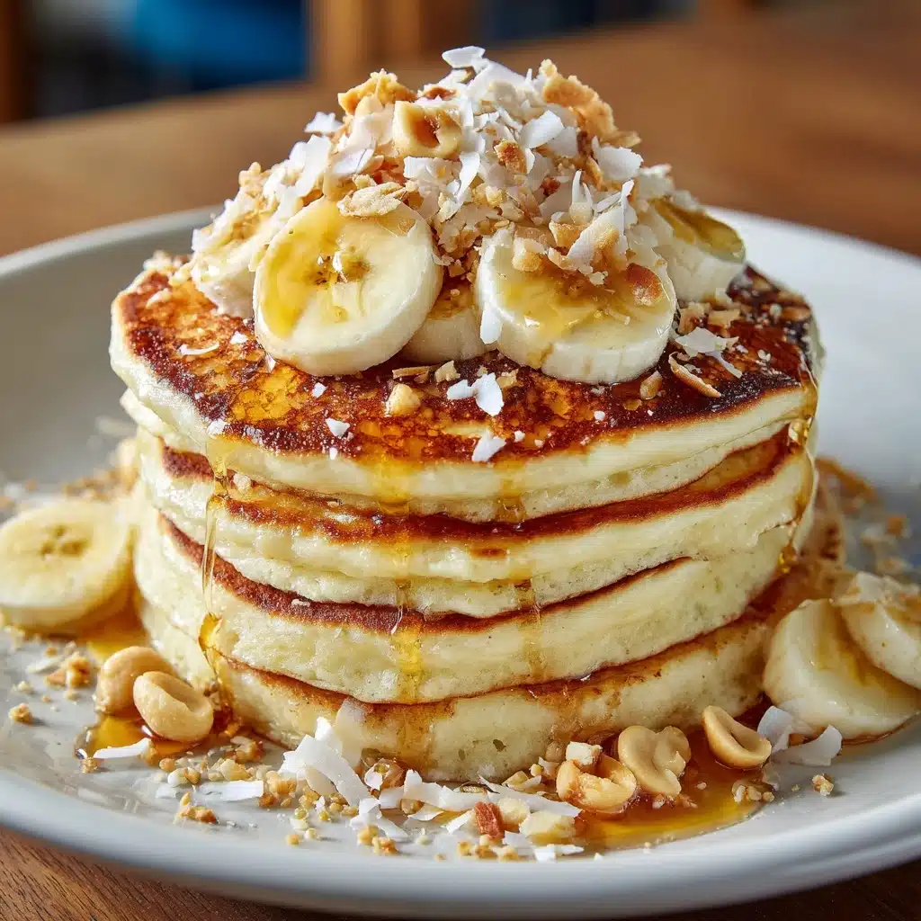 Toasted Coconut Macadamia Pancakes with Coconut Syrup Recipe - Recipe Image