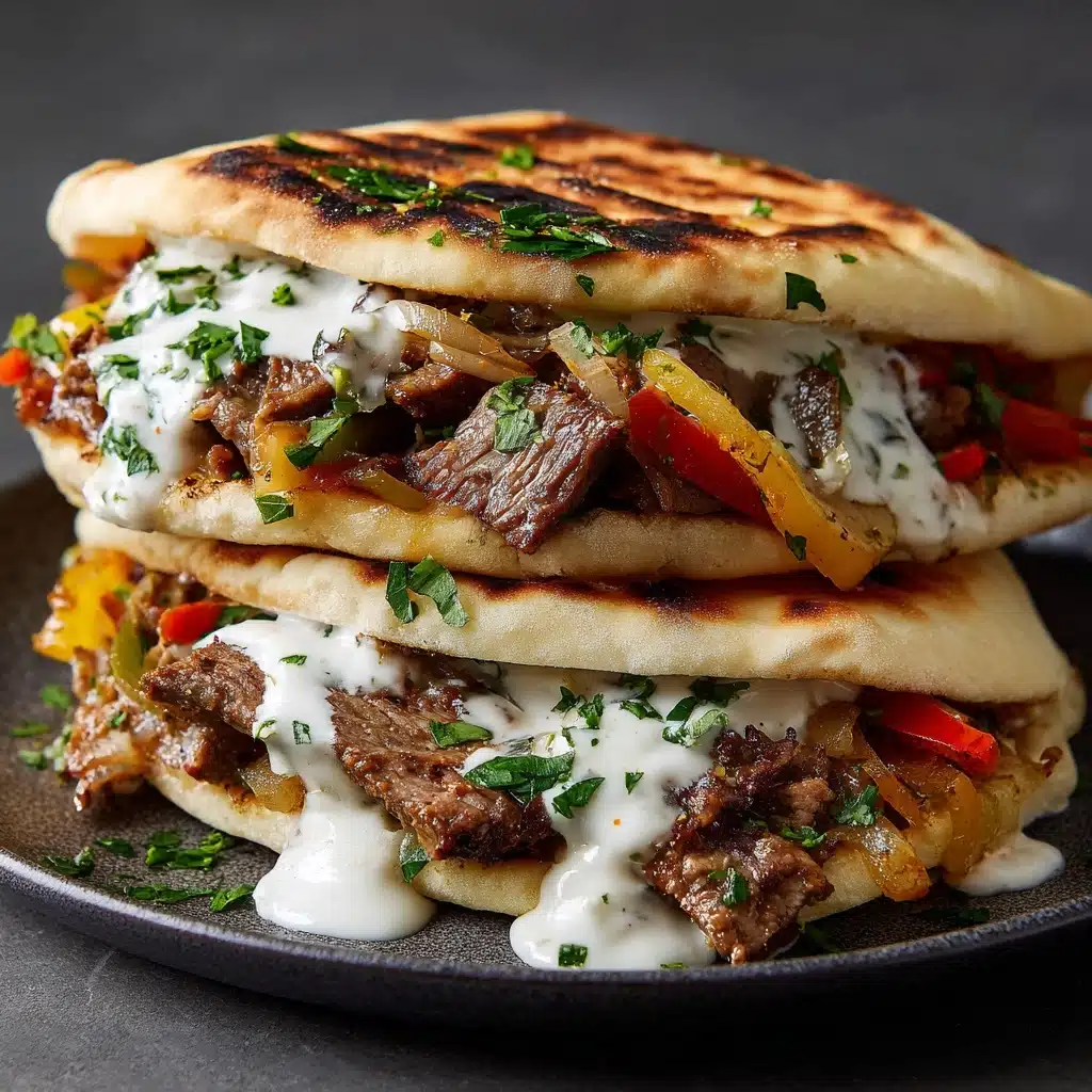 Cheesy Beef and Mushroom Pita Pockets with Tzatziki Sauce Recipe - Recipe Image