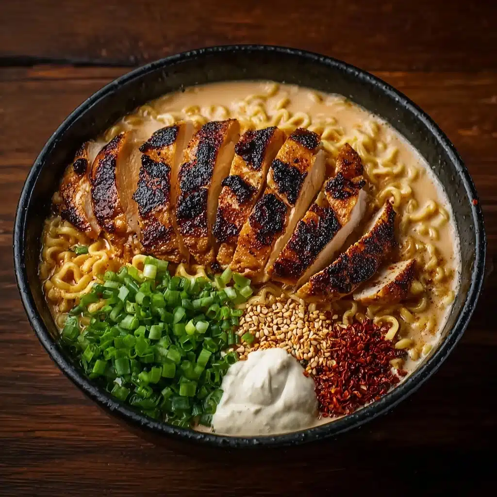fiery chicken ramen with creamy garlic sauce Recipe - Recipe Image