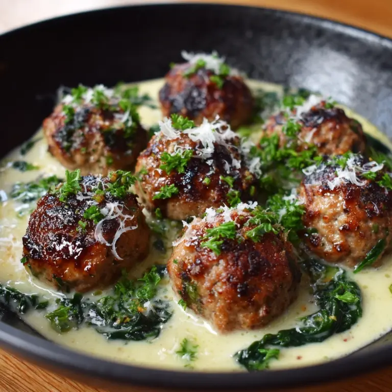 Savory Baked Chicken Ricotta Meatballs with Spinach Alfredo Sauce