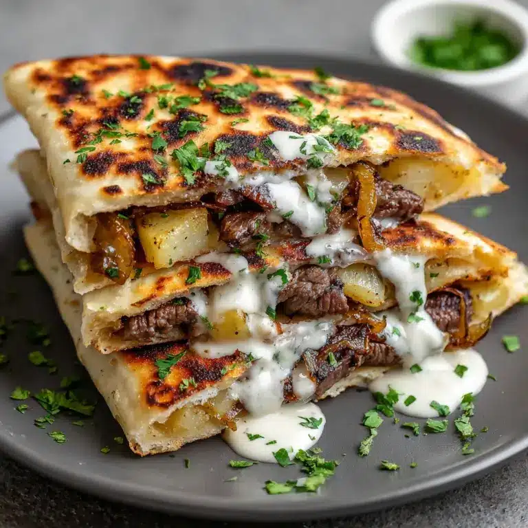 Cheesy Beef and Mushroom Pita Pockets with Tzatziki Sauce Recipe