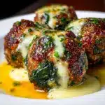 Spinach Garlic Meatballs Stuffed with Mozzarella Recipe