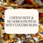 Cheesy Beef and Mushroom Pita Pockets with Tzatziki Sauce Recipe