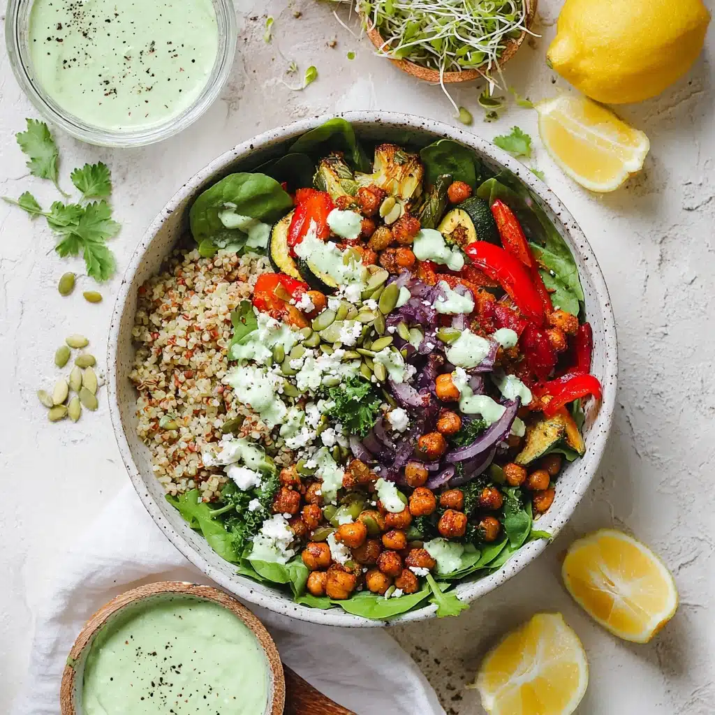 Roasted Vegetables and Chickpeas with Green Goddess Tahini Recipe - Recipe Image