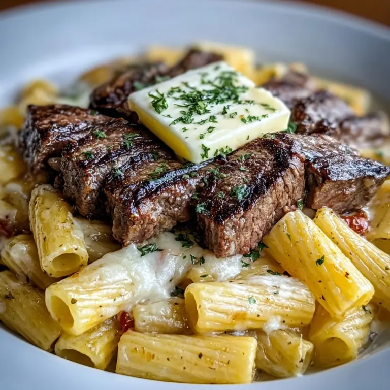 Garlic Butter Steak Tips with Cheesy Rigatoni Recipe
