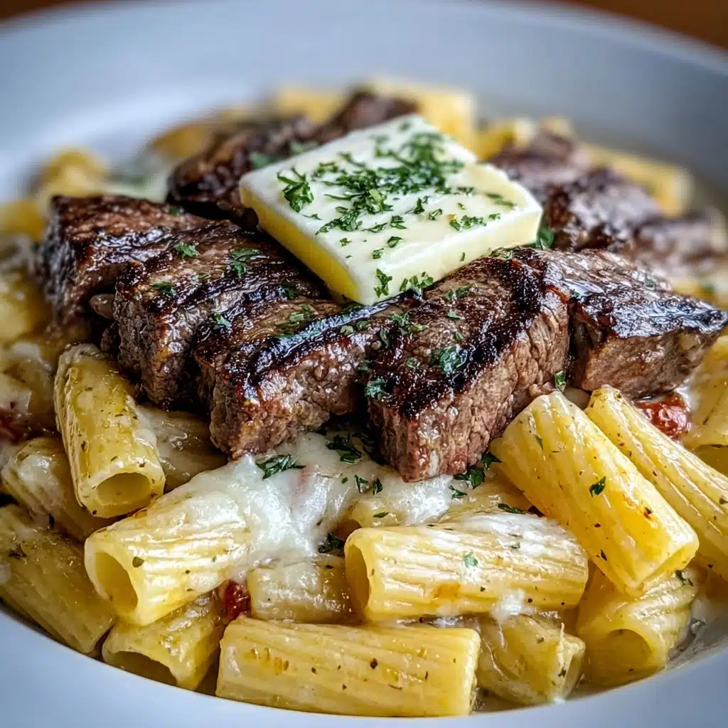 Garlic Butter Steak Tips with Cheesy Rigatoni Recipe