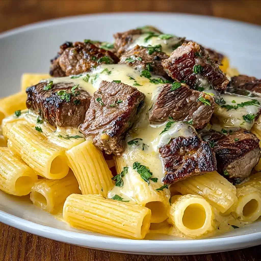 Garlic Butter Steak Tips with Cheesy Rigatoni Recipe - Recipe Image