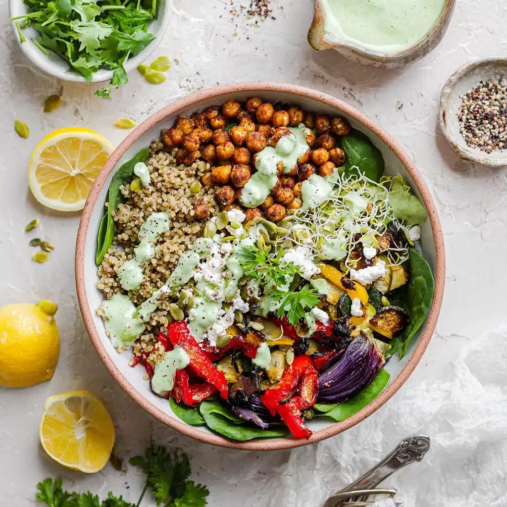Roasted Vegetables and Chickpeas with Green Goddess Tahini Recipe