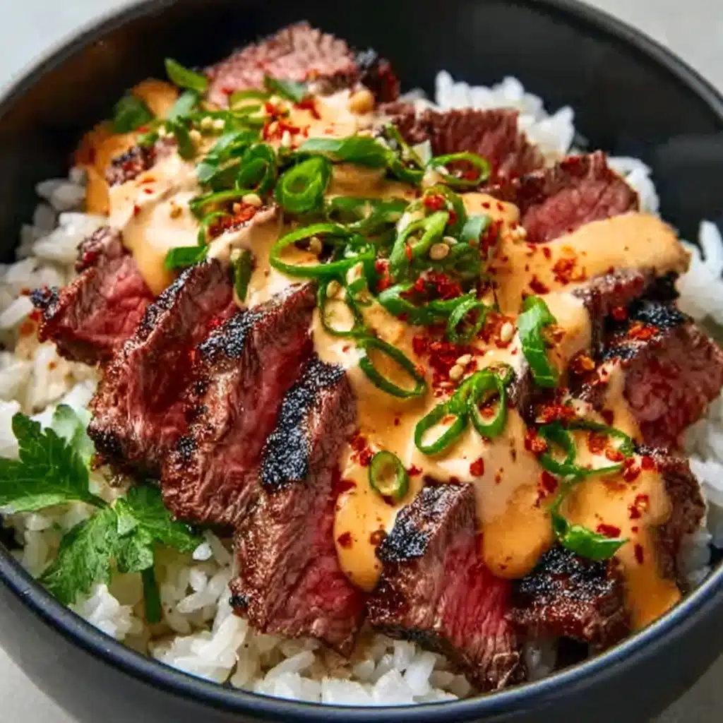 Korean BBQ Steak Rice Bowls with Spicy Cream Sauce Recipe - Recipe Image