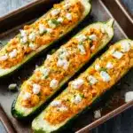 High Protein Buffalo Chicken Stuffed Zucchini Boats Recipe