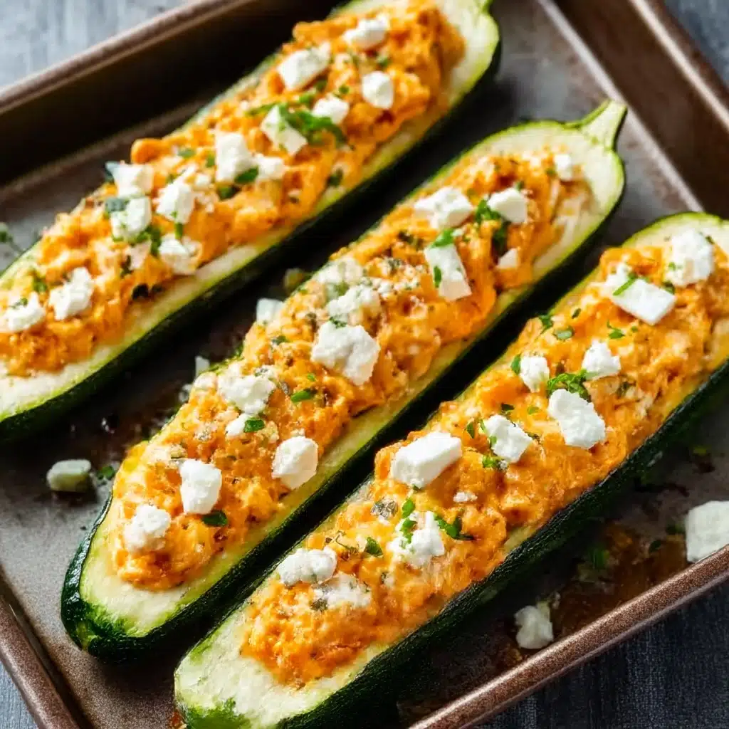 High Protein Buffalo Chicken Stuffed Zucchini Boats Recipe