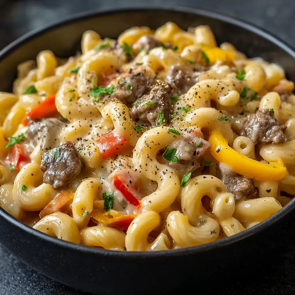 High-Protein Creamy Philly Cheesesteak Mac & Cheese Recipe - Recipe Image
