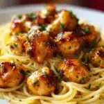 Plate the pasta and top with garlic butter chicken bites Recipe