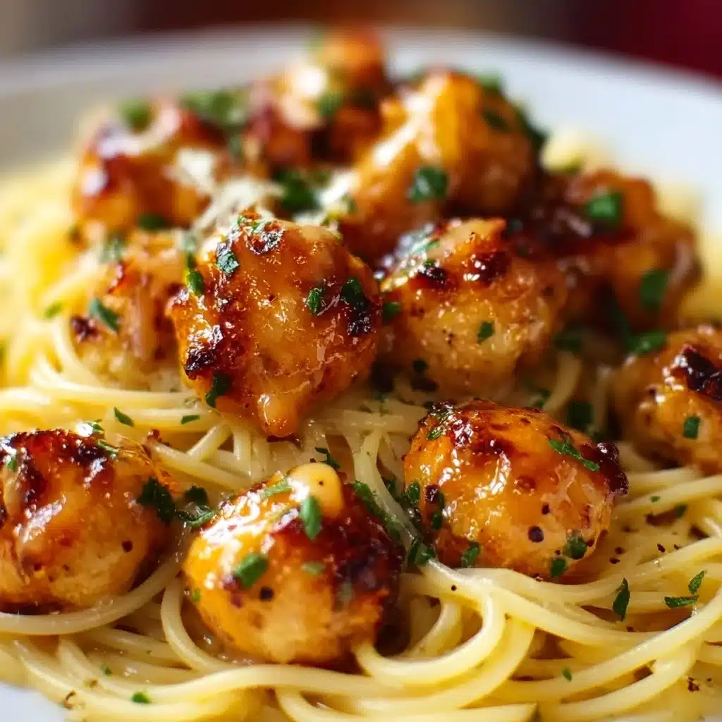 Plate the pasta and top with garlic butter chicken bites Recipe