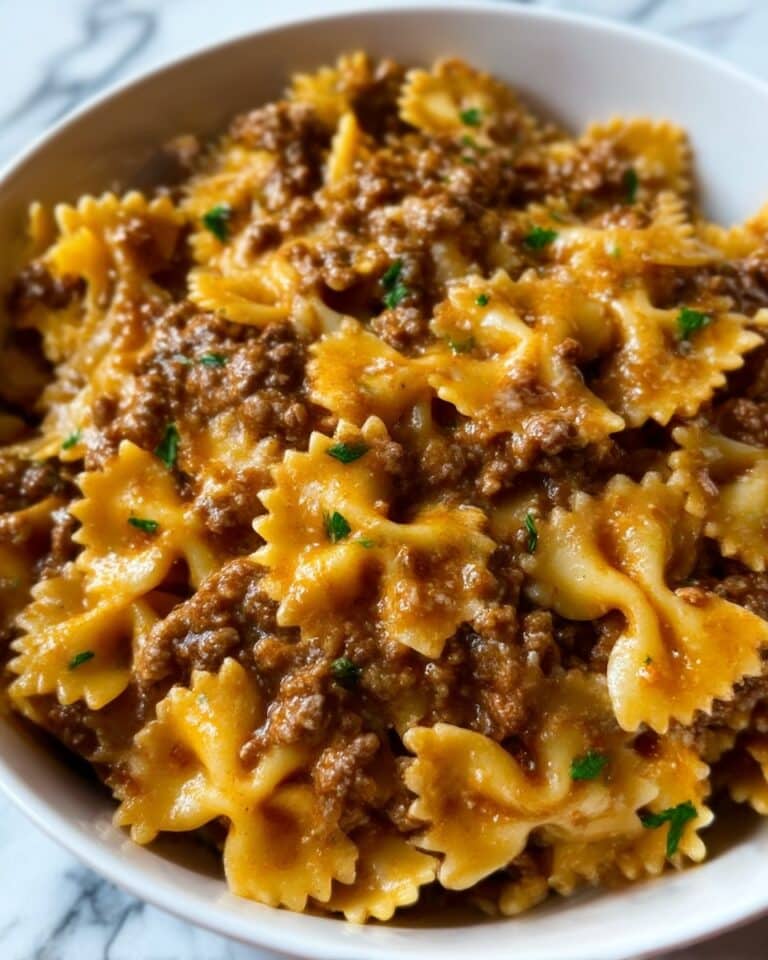 Garlic Butter Beef & Cheesy Bowtie Pasta Recipe