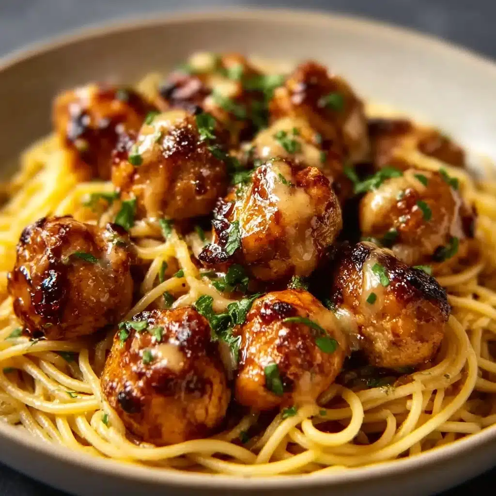 Plate the pasta and top with garlic butter chicken bites Recipe - Recipe Image
