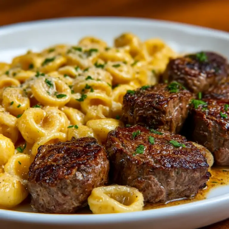 Cajun Steak Bites and Cheesy Garlic Shells Skillet Recipe