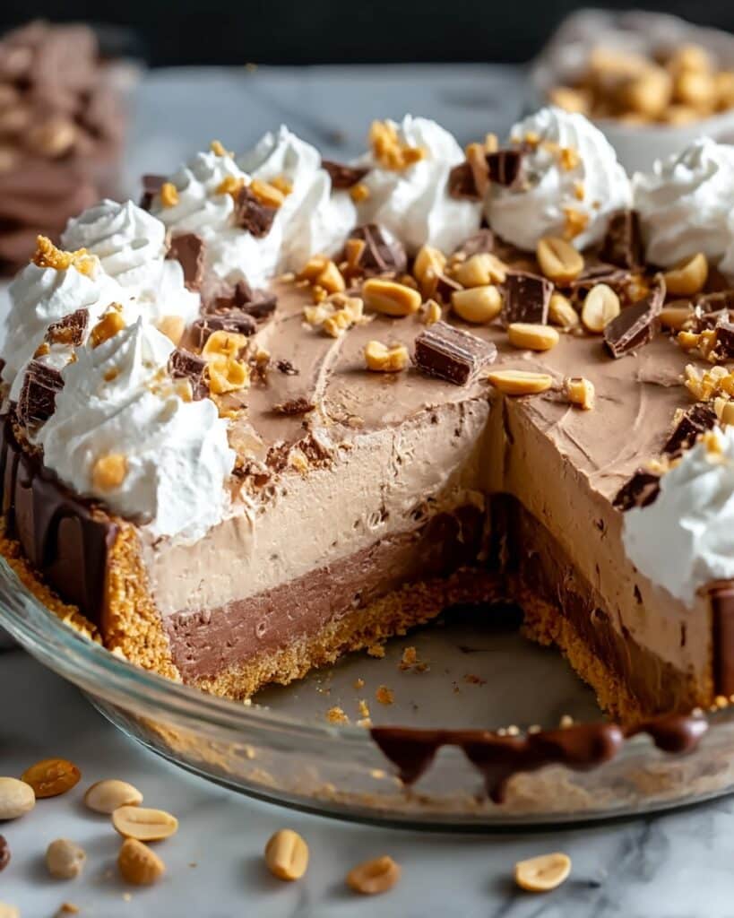 No-Bake Cream Cheese Peanut Butter Pie with Chocolate Whipped Cream Recipe