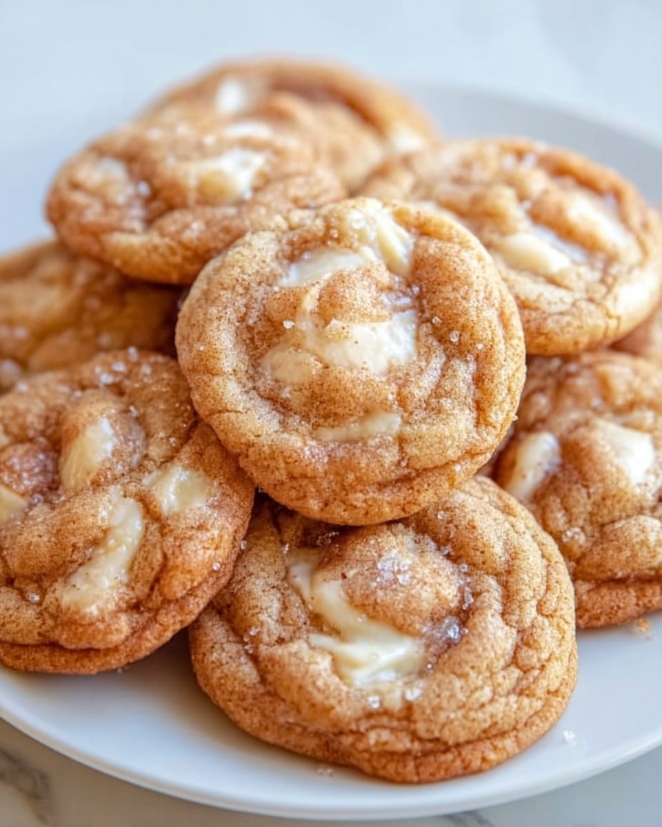 The image shows a close-up of a pile of soft cookies on a white plate, placed on a white marbled surface. Each cookie has a light brown, slightly crispy edge with a softer, chewy center that is golden-brown. The cookies have small, uneven white chunks of white chocolate scattered throughout, melting slightly into the dough. The texture looks moist and a little crinkled on top, with some cracks showing the gooey inside. The cookies are piled in a way that one cookie is centered on top, clearly visible with the other cookies partially hidden underneath. Photo taken with an iphone --ar 4:5 --v 7