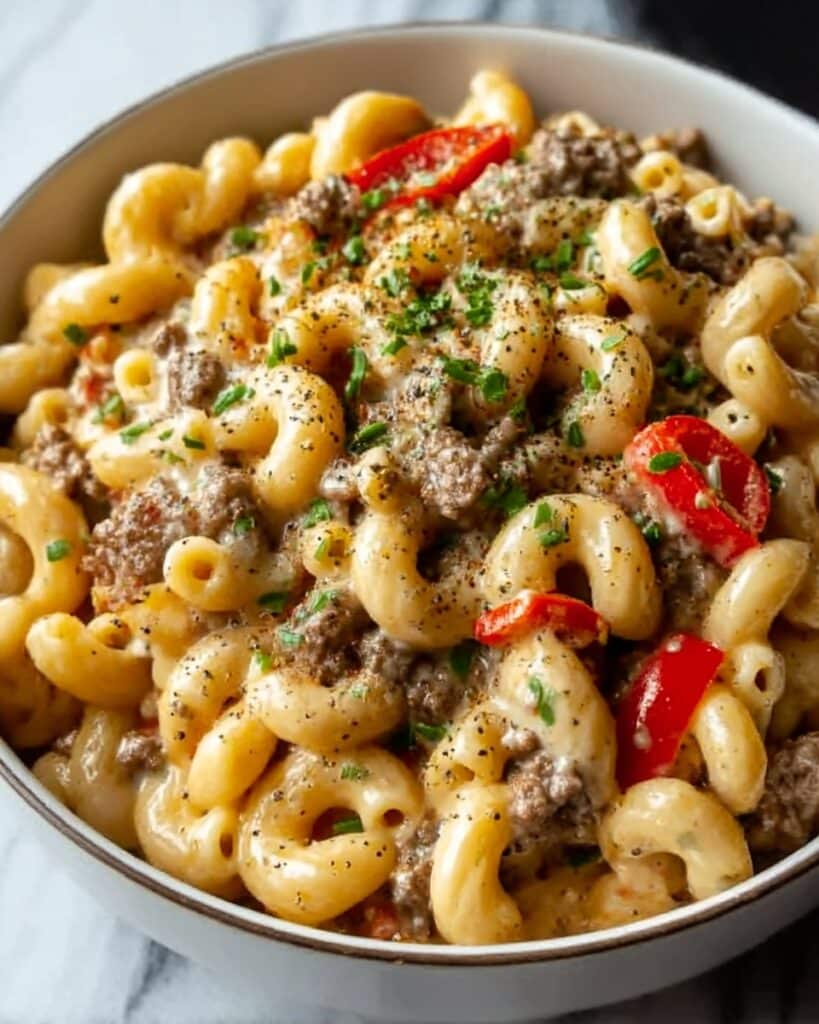 High-Protein Creamy Philly Cheesesteak Mac & Cheese Recipe