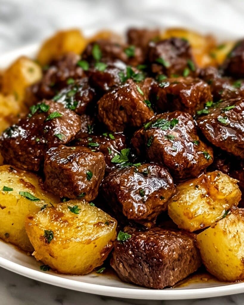Slow Cooker Garlic Butter Beef Bites & Potatoes Recipe