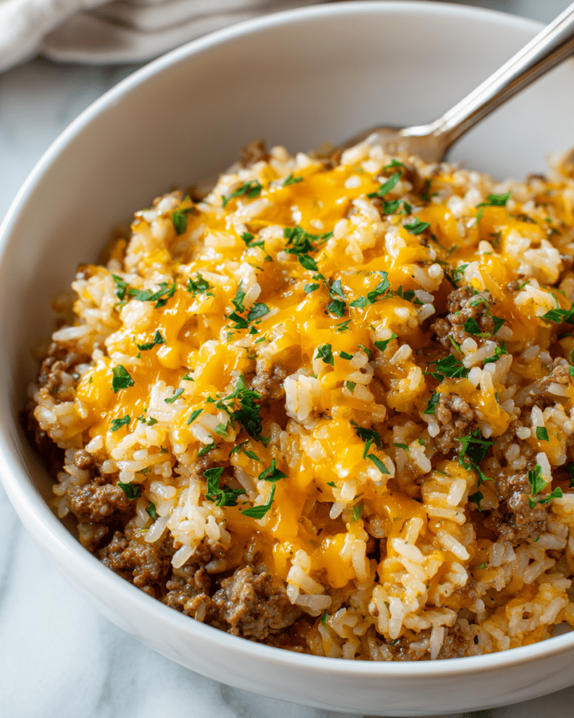 Cheesy Ground Beef and Rice Casserole Recipe