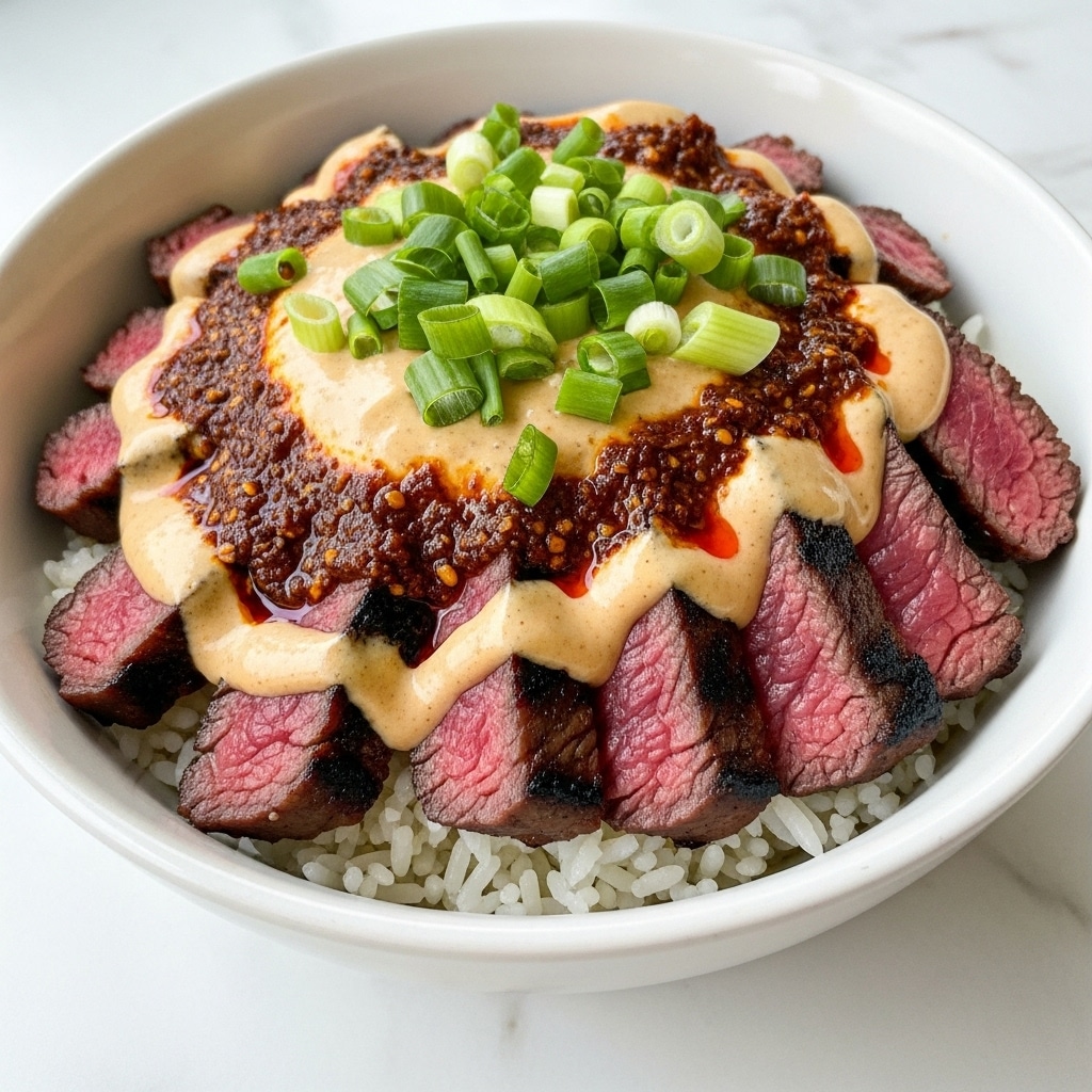 Korean BBQ Steak Rice Bowls with Spicy Cream Sauce Recipe