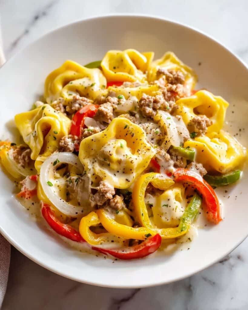 Crock Pot Cheesesteak Tortellini Recipe