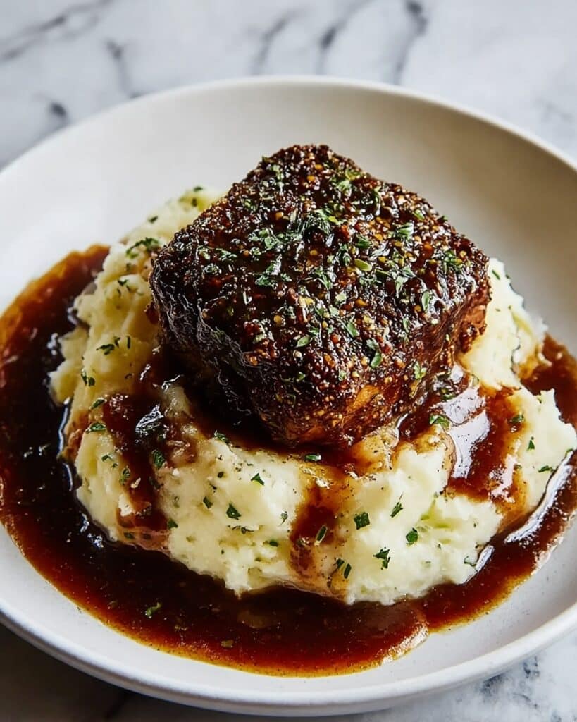 Garlic Herb Chicken with Balsamic Glazed Pan Sauce and Creamy Mashed Potatoes Recipe